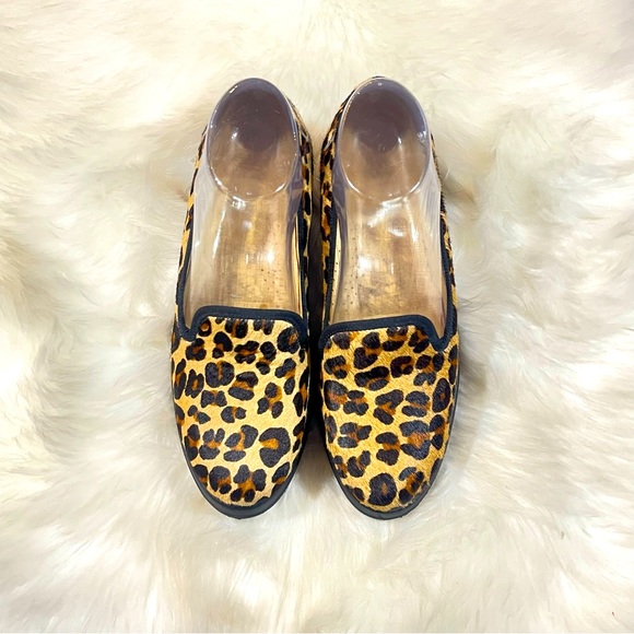 Ukies Alexa Leopard Calf Hair Wedged Platform Loafers - Picture 7 of 8